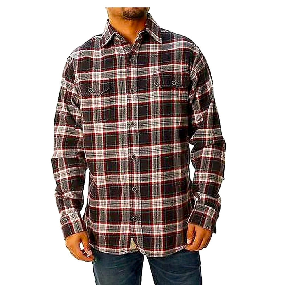 Jach’s Brawny Men’s Red Plaid Flannel Button up long sleeve shirt. Size Large